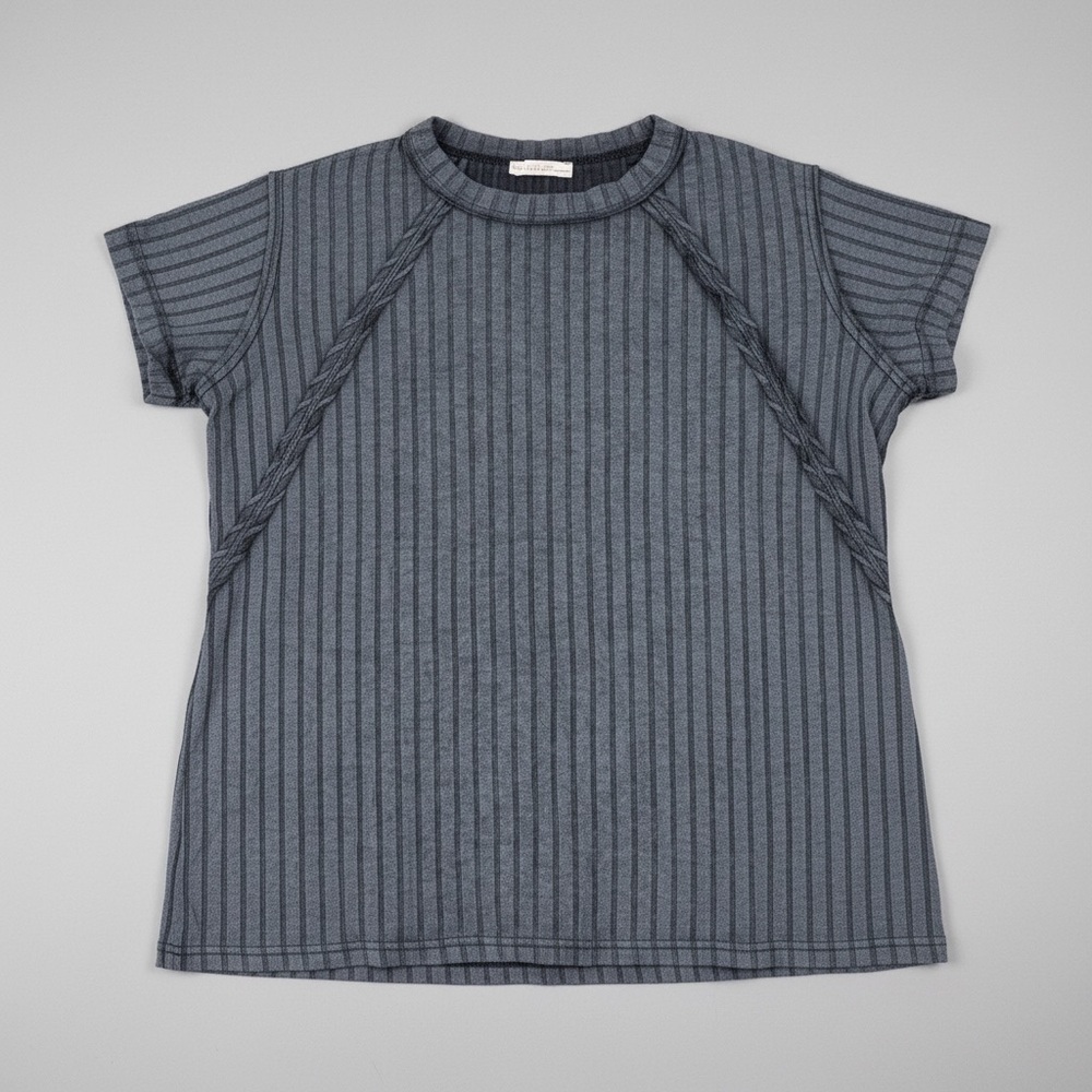 Zenana Ribbed Short Sleeve Tee Gray Size S/M Stretch Casual Top NWT